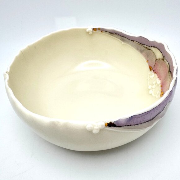 Carolyn Carroll Dish 90s Vtg Trinket Jewelry Pink Gold Dish Bowl Artist Signed - Picture 6 of 6